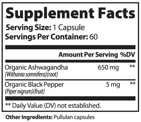 Organic Ashwagandha with Black Pepper, 60 ct.