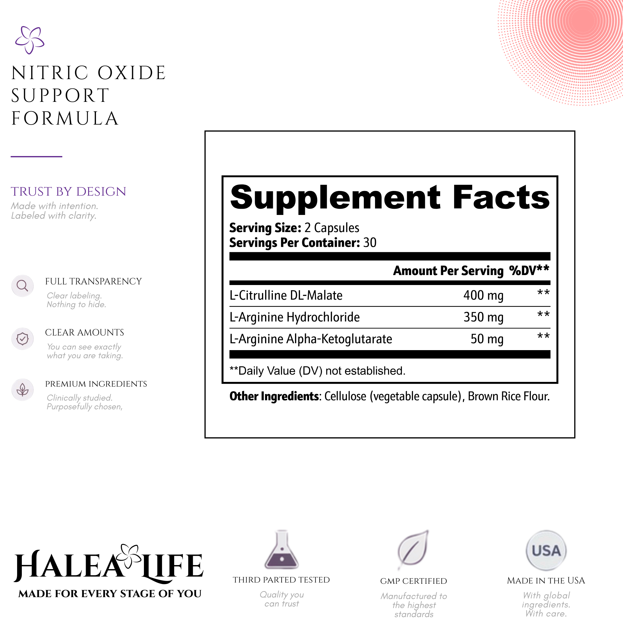 Nitric Oxide Support Formula - L-Arginine & L-Citrulline